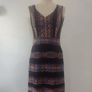 Nanette Lepore sheath dress, Embroidered Boho Sleeveless Black Colorful  sz med